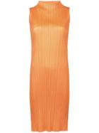 Pleats Please By Issey Miyake Pleated Slit Dress - Yellow & Orange