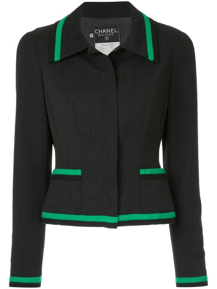 Chanel Vintage Contrasting Detail Fitted Jacket - Black