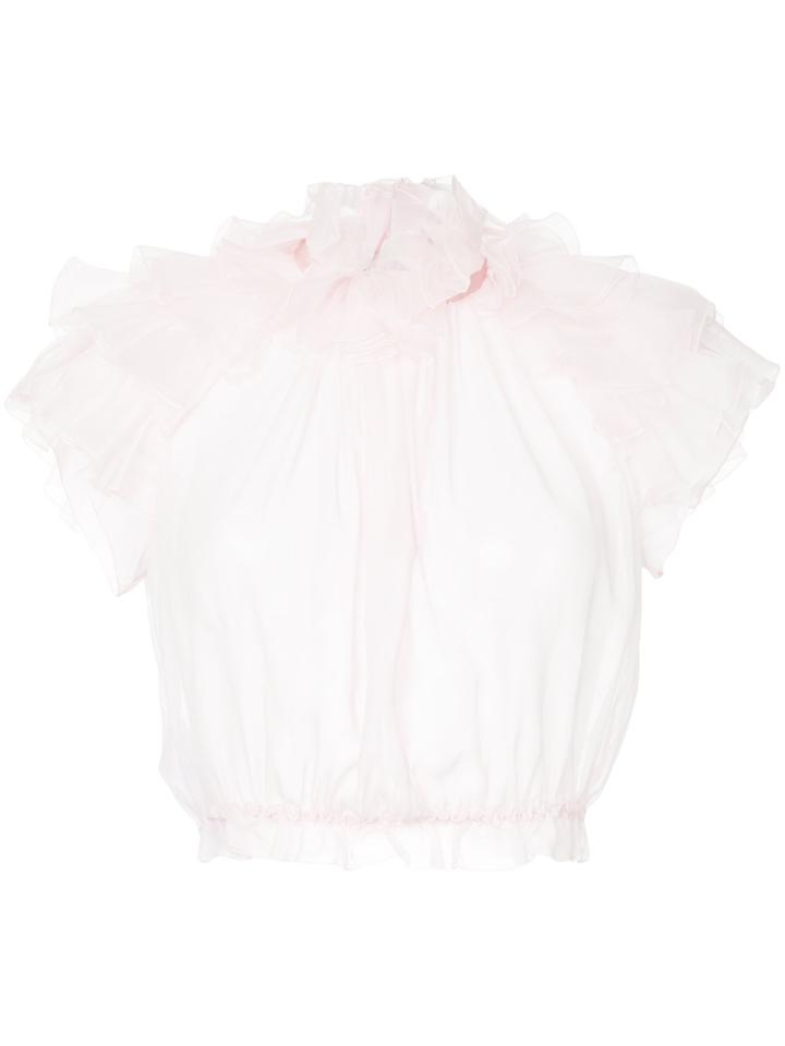 Giambattista Valli Romantic Short Sleeved Fabric Applique Blouse -