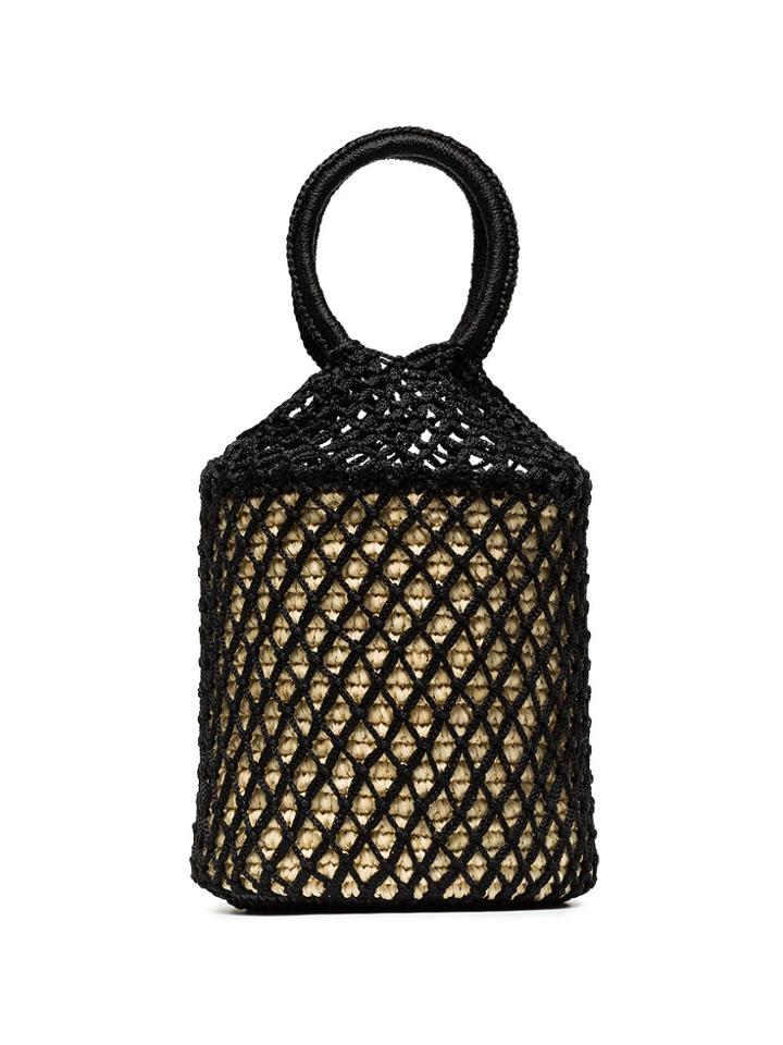 Sensi Studio Black Straw And Net Bucket Bag