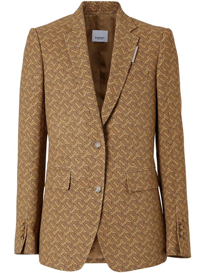 Burberry Monogram Print Silk Tailored Jacket - Brown