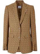 Burberry Monogram Print Silk Tailored Jacket - Brown