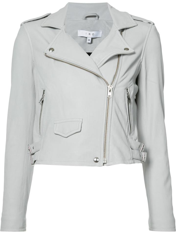 Iro - Cropped Biker Jacket - Women - Lamb Skin/rayon - 38, Women's, Grey, Lamb Skin/rayon