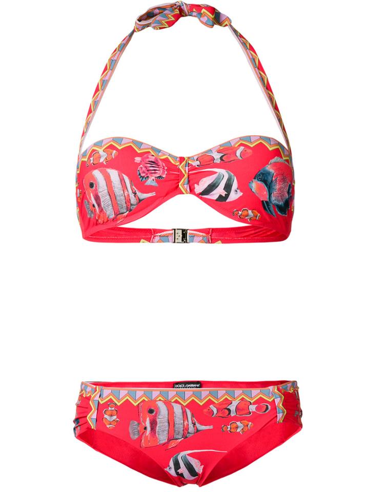 Dolce & Gabbana Tropical Fish Print Bikini - Red