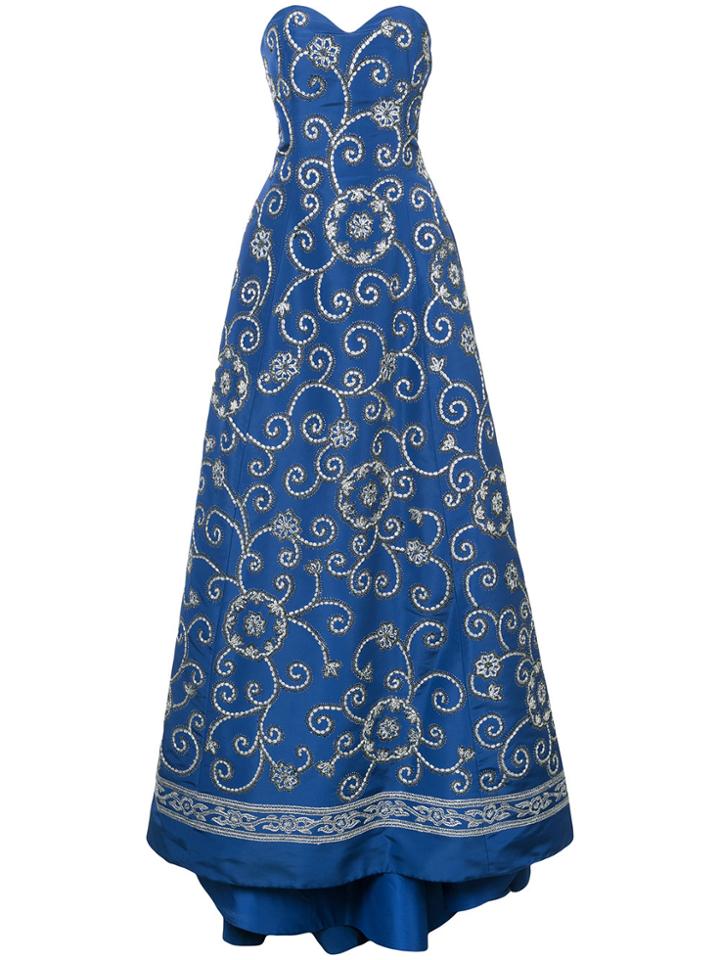 Oscar De La Renta Swirl Embroidered Gown - Blue