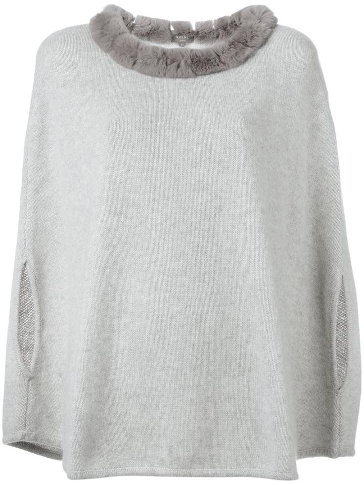 N.peal Furry Collar Top, Women's, Grey, Rabbit Fur/cashmere