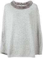 N.peal Furry Collar Top, Women's, Grey, Rabbit Fur/cashmere
