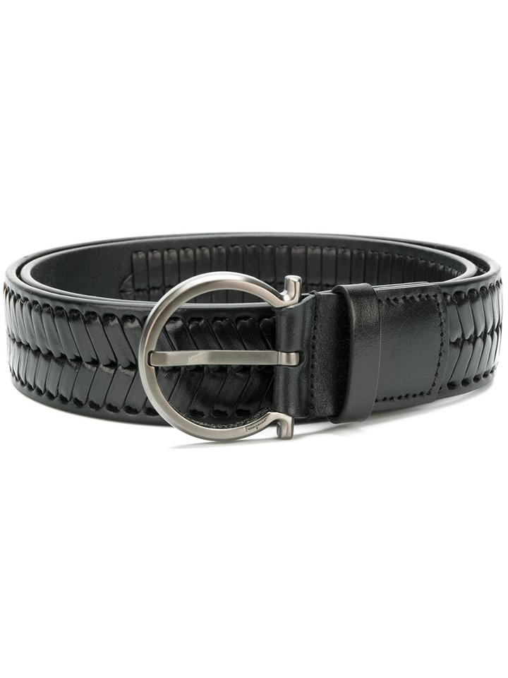 Salvatore Ferragamo - Gancio Buckle Woven Belt - Men - Leather - 110, Black, Leather