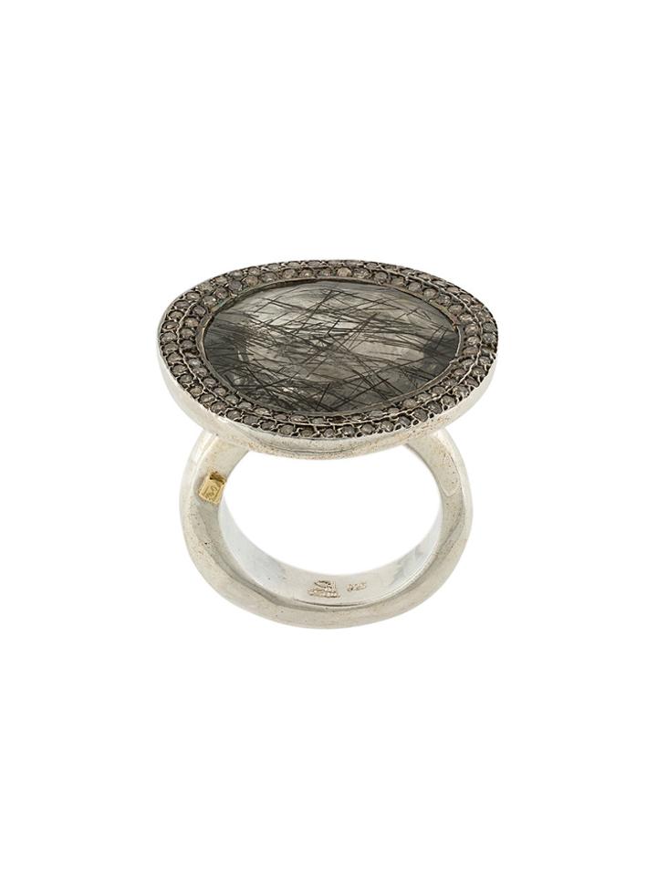 Rosa Maria Black Rutilated Quartz And Diamond Ring - Metallic