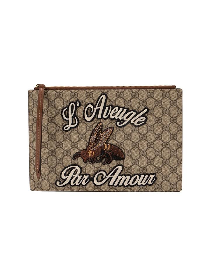 Gucci Gg Supreme Pouch, Women's, Nude/neutrals, Calf Leather/polyurethane