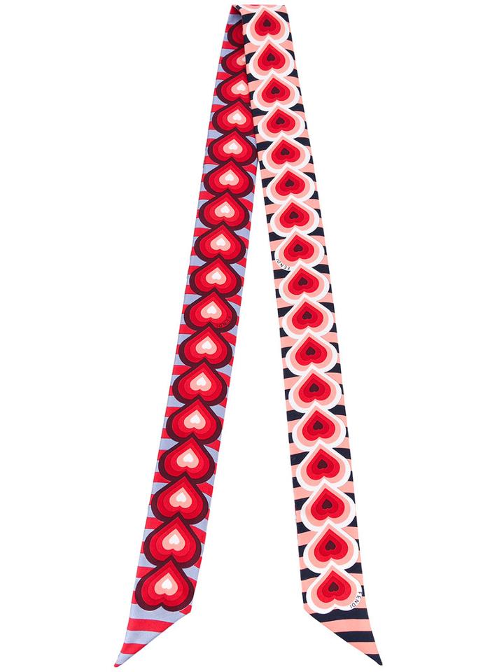 Fendi Heart Motif Scarf, Women's, Red, Silk/leather