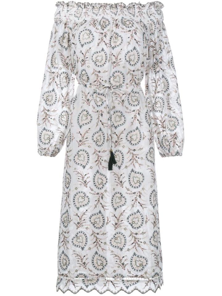 Zimmermann Floral Embroidery Off-shoulder Dress, Women's, Size: 2, White, Cotton