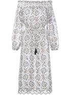 Zimmermann Floral Embroidery Off-shoulder Dress, Women's, Size: 2, White, Cotton