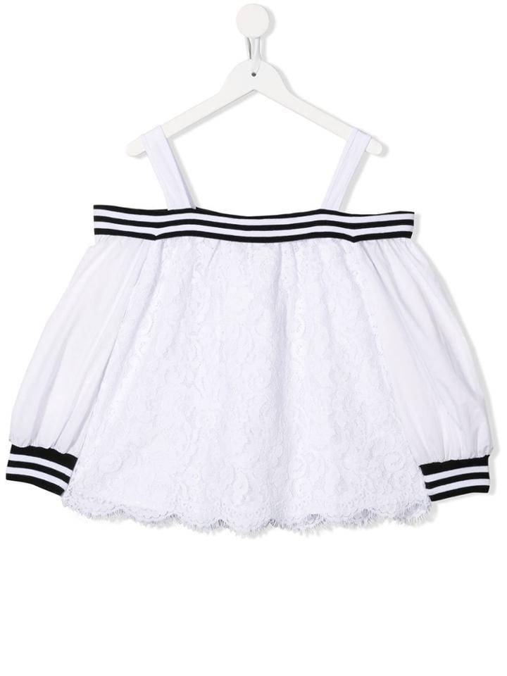 Monnalisa Lace Detail Cropped Top - White