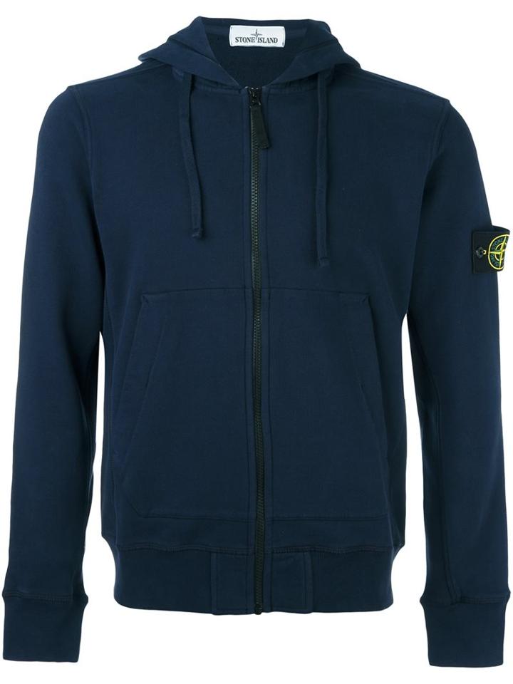 Stone Island Zipped Hoodie, Men's, Size: Xl, Blue, Cotton/wool