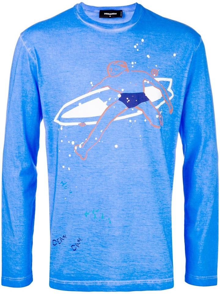 Dsquared2 Surfer Print Long Sleeve Top, Men's, Size: Xxl, Blue, Cotton