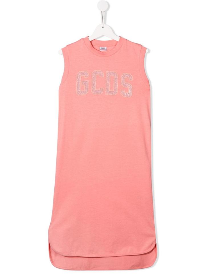 Gcds Kids Embellished Logo Dress - Pink