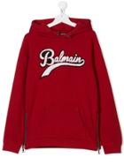 Balmain Kids Teen Logo Patch Hoodie - Red