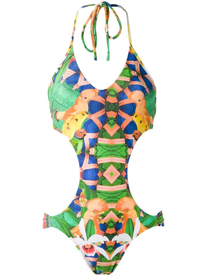 Blue Man Printed Swimsuit, Women's, Size: G, Yellow/orange, Spandex/elastane/polyimide