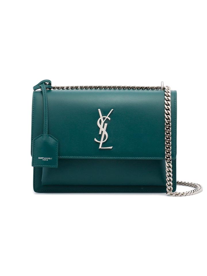 Saint Laurent Sunset Monogram Leather Shoulder Bag - Green