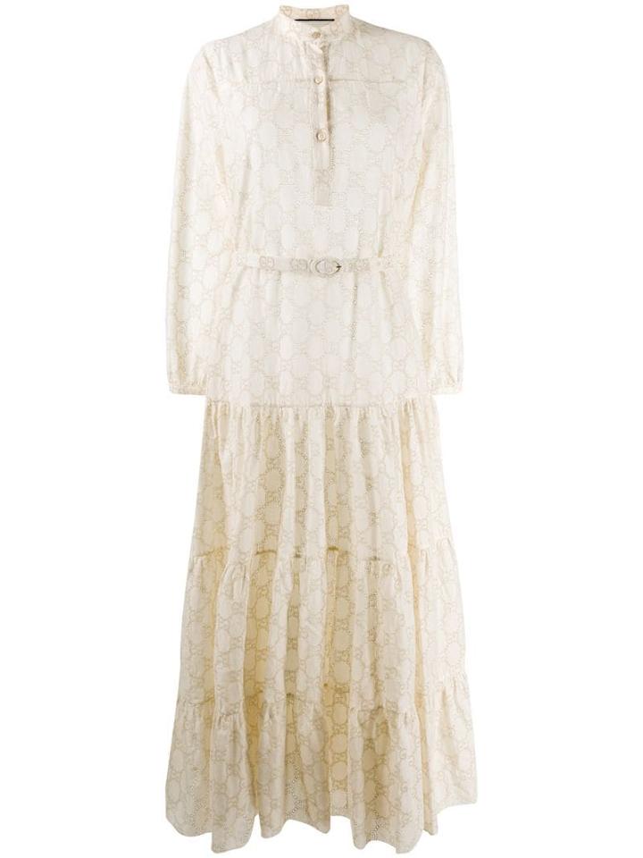Gucci Monogram Long Flared Dress - Neutrals