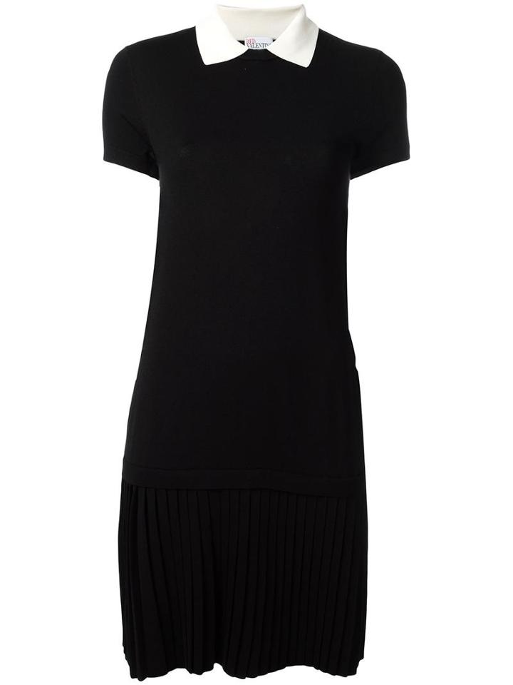 Red Valentino Pleated T-shirt Dress, Women's, Size: Medium, Black, Viscose/polyamide