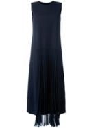 Maison Margiela Pleat Detail Long Dress, Women's, Size: 44, Blue, Wool/spandex/elastane/viscose/polyamide