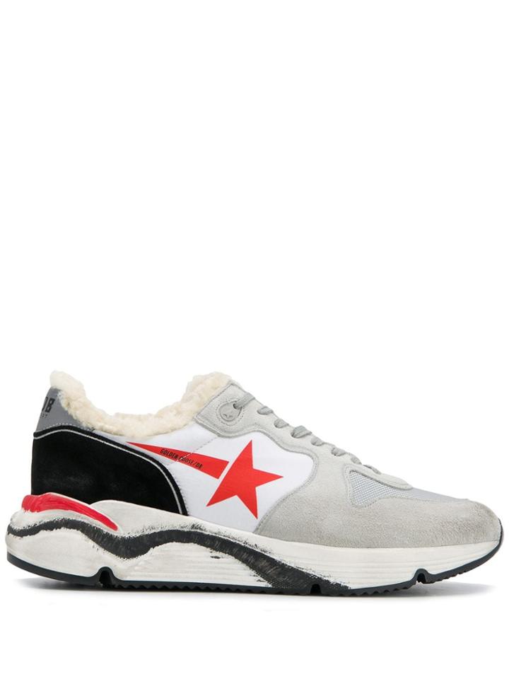 Golden Goose Running Sole Shearling-trimmed Sneakers - Grey
