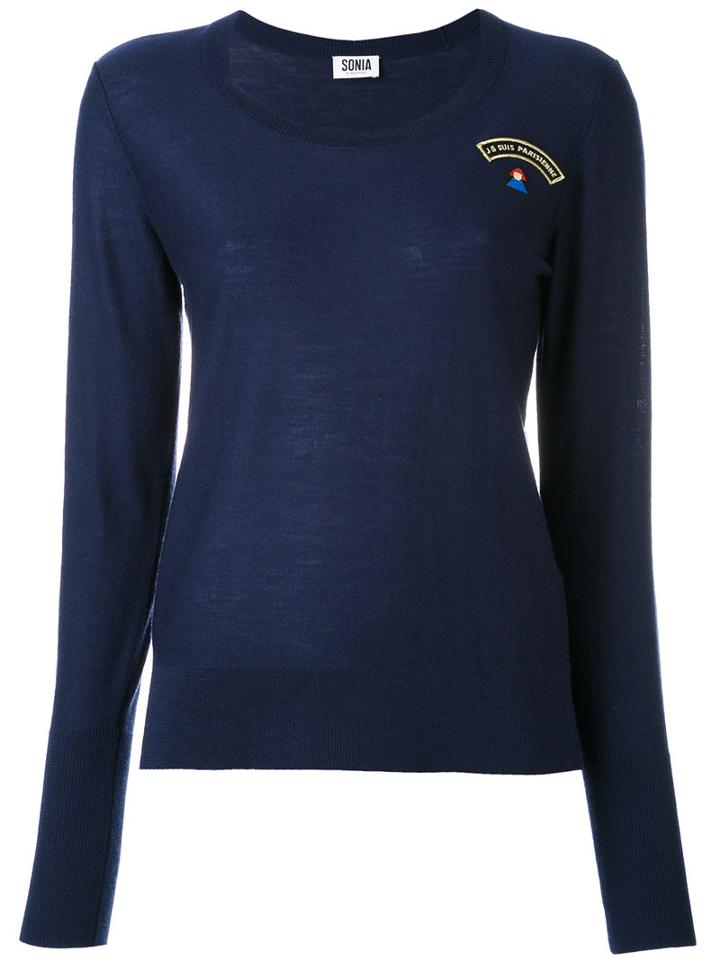 Sonia By Sonia Rykiel - Embroidered T-shirt - Women - Wool - M, Blue, Wool