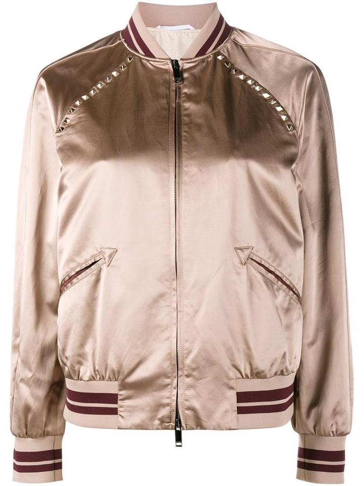 Valentino Rockstud Bomber Jacket, Women's, Size: 38, Pink/purple, Viscose/cotton/polyester/cotton