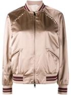 Valentino Rockstud Bomber Jacket, Women's, Size: 38, Pink/purple, Viscose/cotton/polyester/cotton