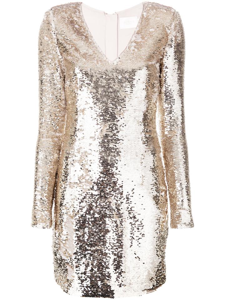 Misha Collection Long-sleeved V-neck Dress - Metallic