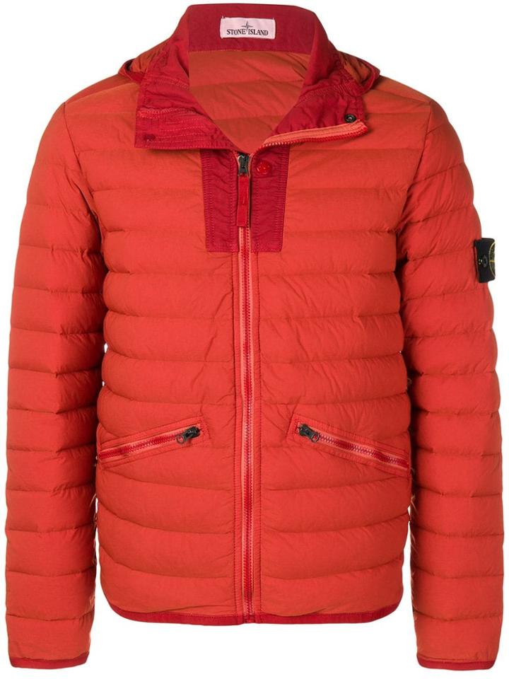 Stone Island Logo Patch Down Jacket - Orange