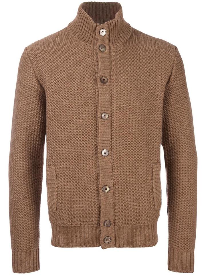 Zanone Buttoned Cardigan, Men's, Size: 54, Brown, Virgin Wool