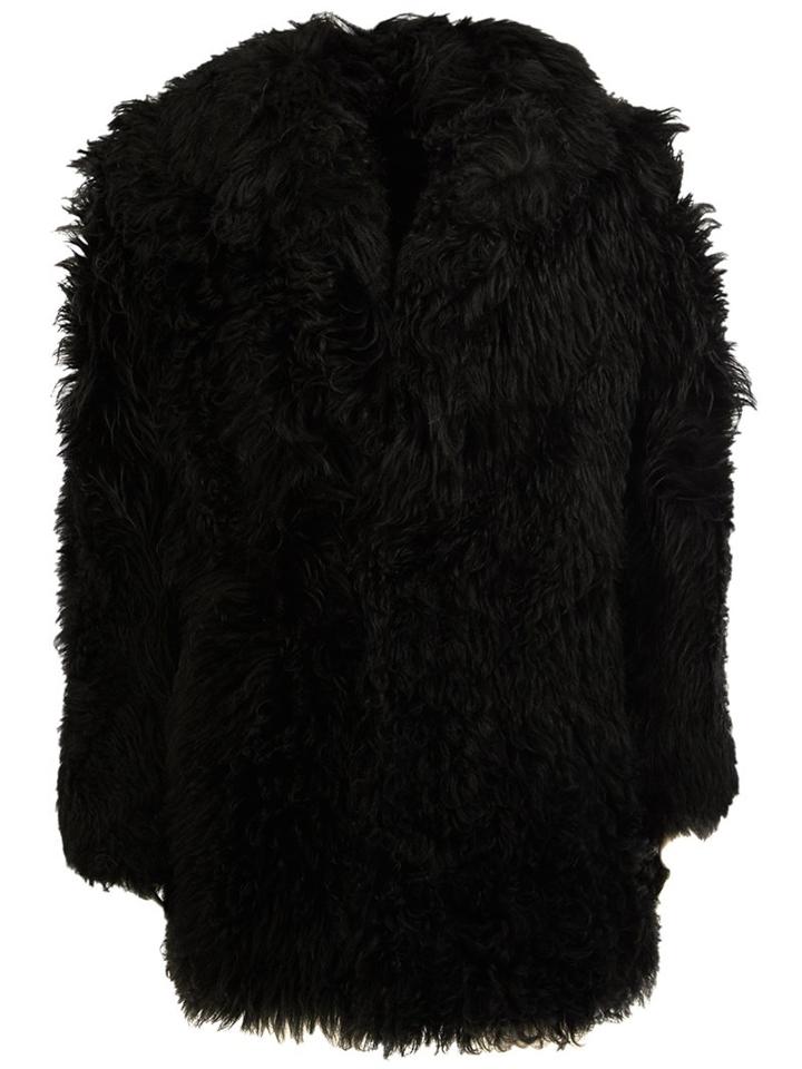 Saint Laurent Textured Short Coat, Men's, Size: 48, Black, Lamb Fur