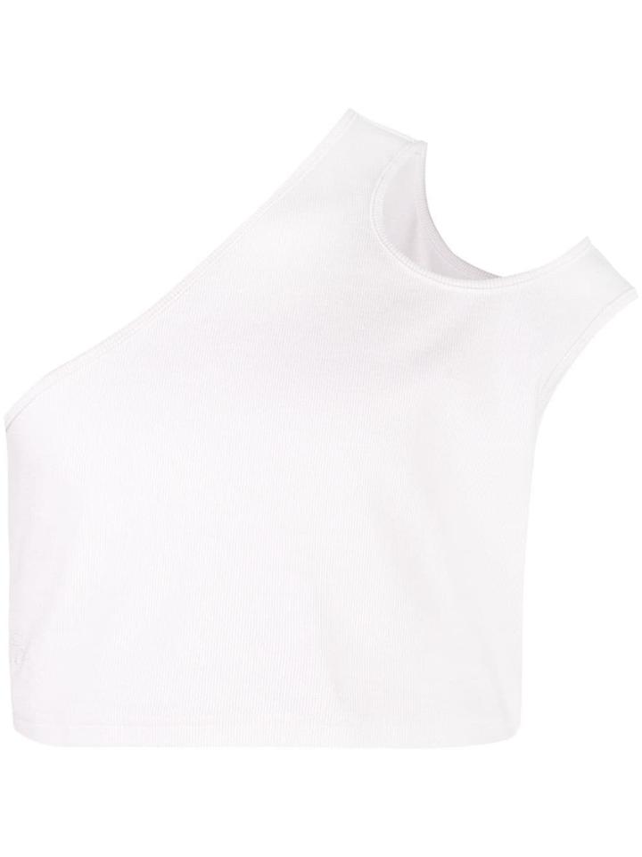 Telfar Cropped Asymmetric Tank - White