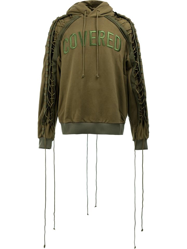 Juun.j Lace-up Sleeves Hoody, Men's, Size: 44, Green, Cotton/polyester