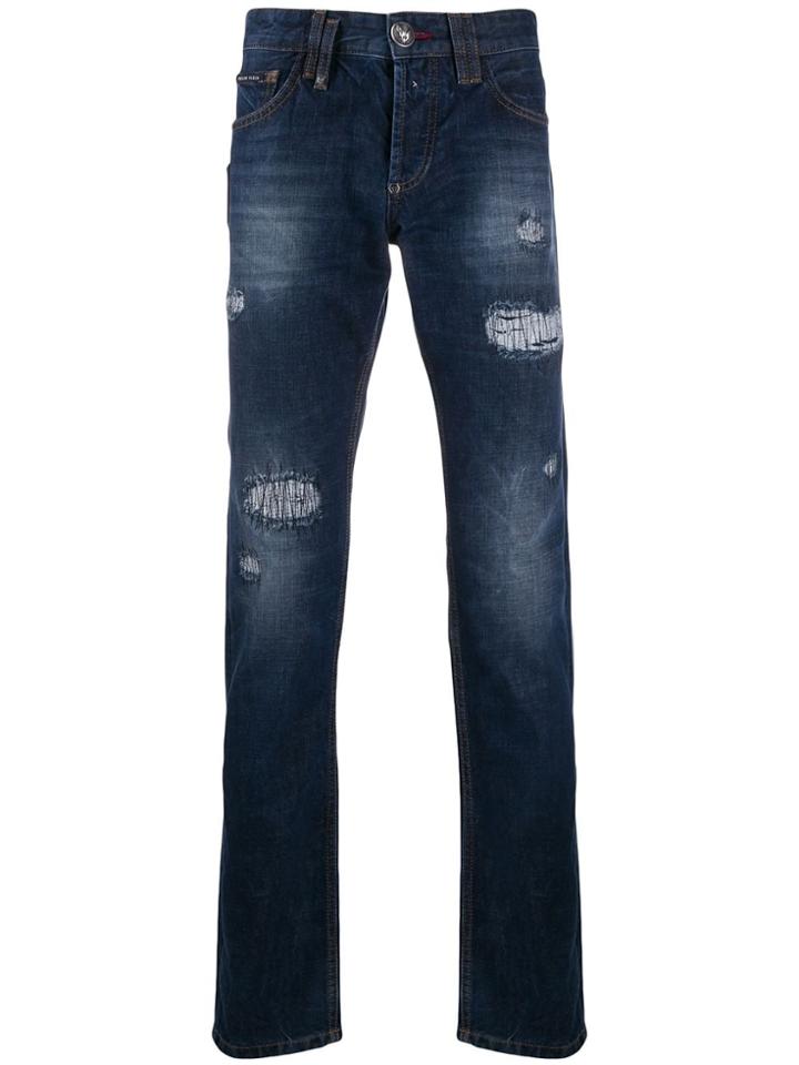 Philipp Plein Thriller Distressed Straight Jeans - Blue