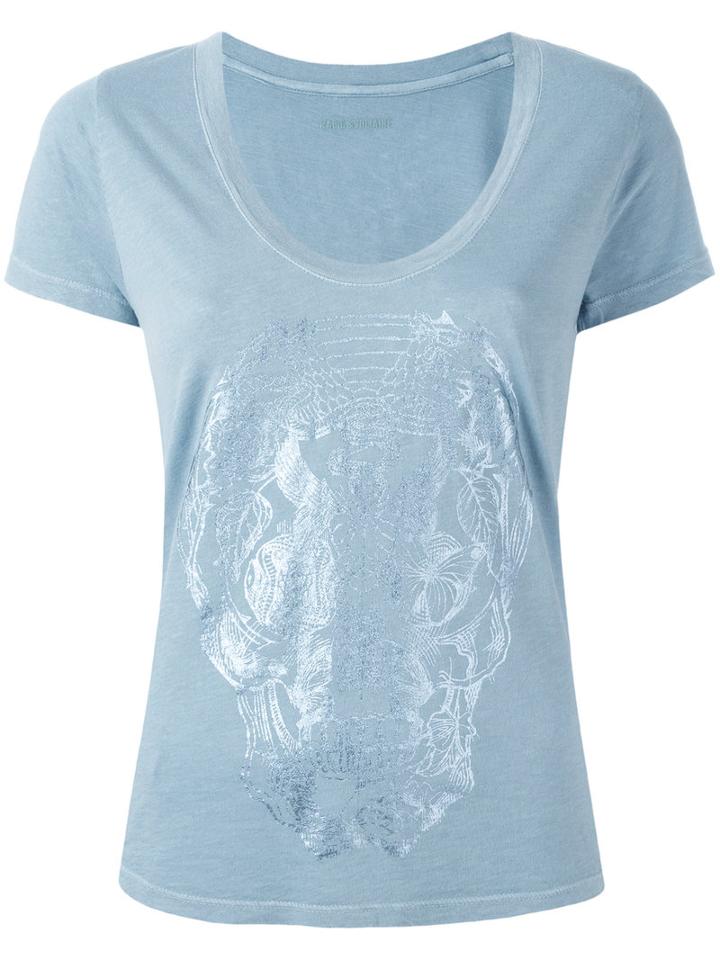 Zadig & Voltaire Stylised Skull Print T-shirt, Women's, Size: Medium, Blue, Cotton/modal
