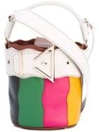 Sara Battaglia - Striped Buckle Tote Bag - Women - Calf Leather - One Size, White, Calf Leather