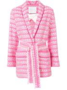 Giada Benincasa Belted Jacquard Blazer - Pink & Purple