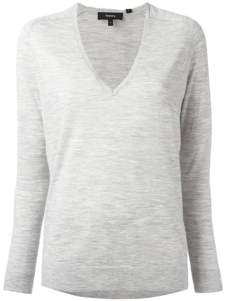 Theory V-neck Jumper - Grey