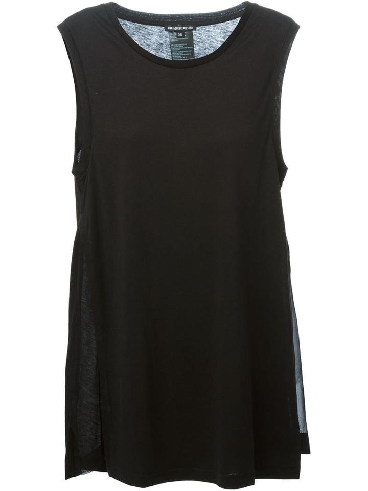 Ann Demeulemeester Side Slit Tank Top, Women's, Size: 38, Black, Cotton/lyocell/rayon
