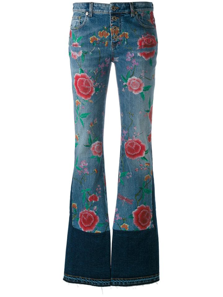 Roberto Cavalli - Floral Print Flared Jeans - Women - Cotton/spandex/elastane - 42, Blue, Cotton/spandex/elastane