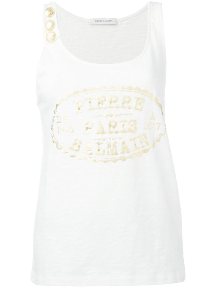 Pierre Balmain Metallic Print Vest Top, Women's, Size: 36, White, Cotton