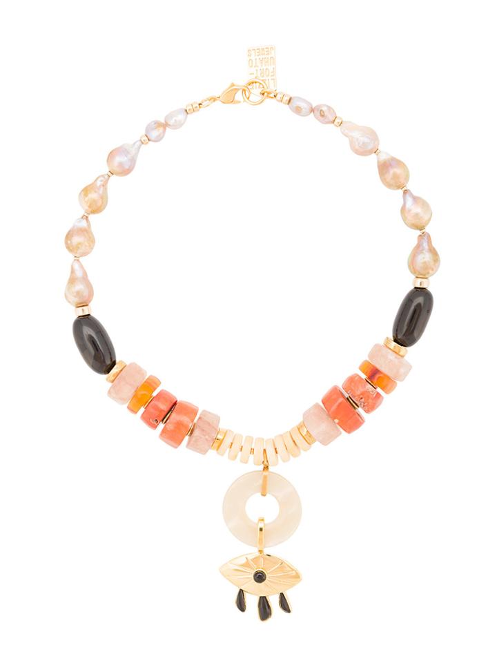 Lizzie Fortunato Jewels Capri Evil Eye Necklace - Yellow & Orange