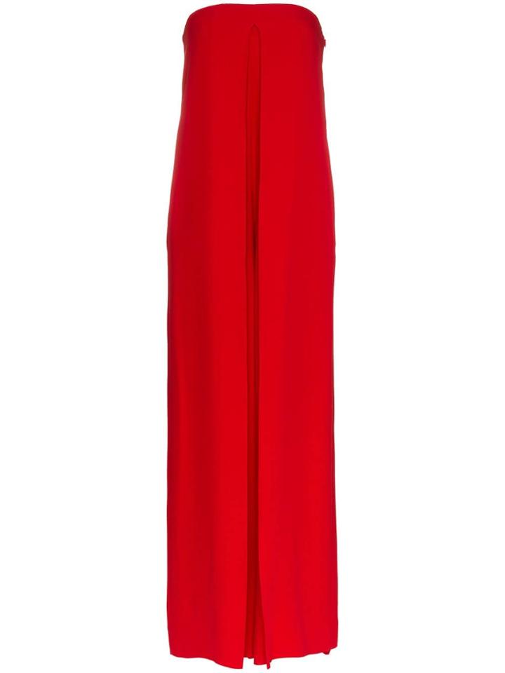 Valentino Strapless Wide Leg Silk Stretch Jumpsuit - Red