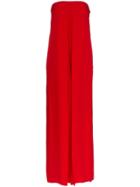 Valentino Strapless Wide Leg Silk Stretch Jumpsuit - Red