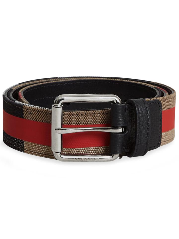 Burberry Striped Check Jute Cotton Belt - Red