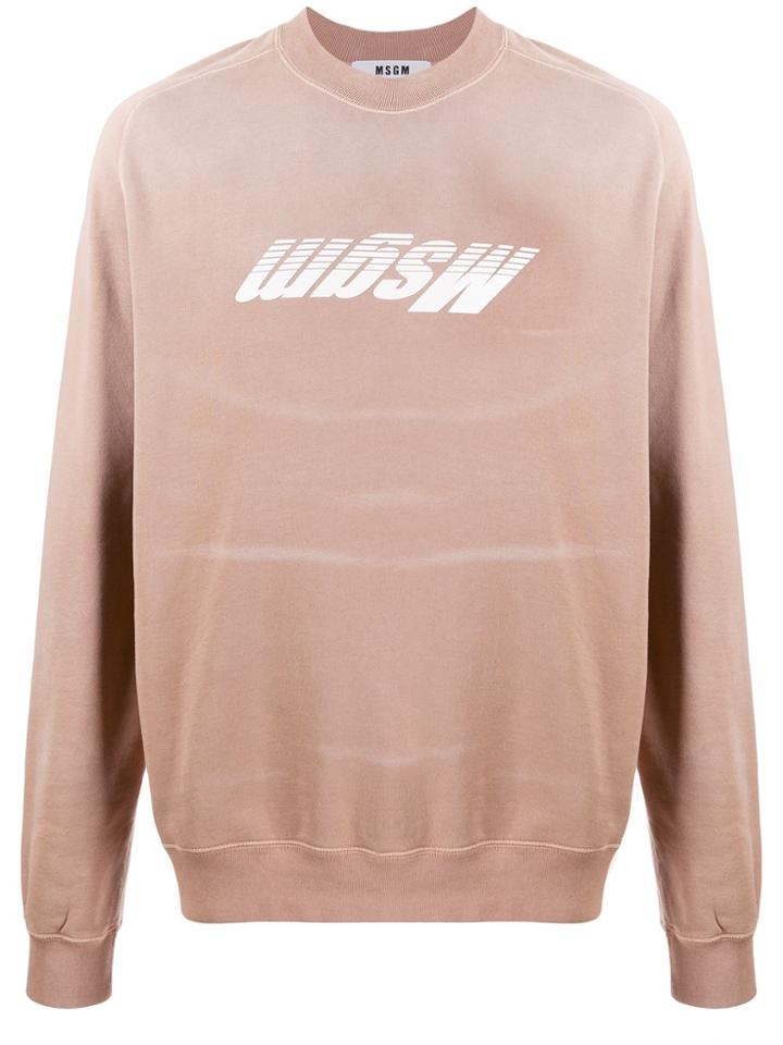 Msgm Distressed Upturned Logo Sweater - Brown